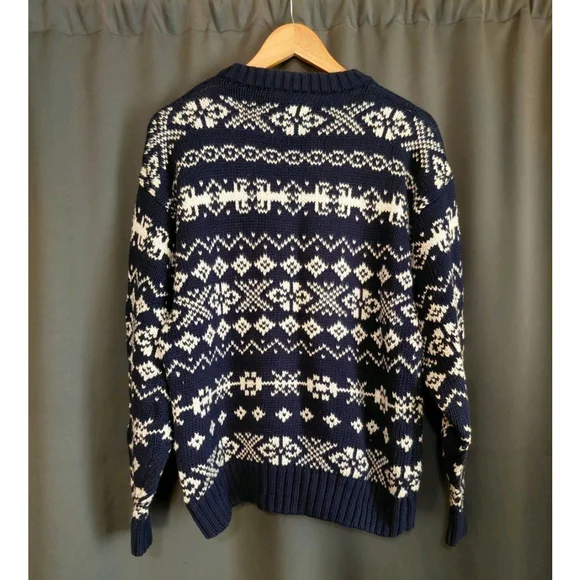 Eddie Bauer Vintage Men’s Blue Grandpa Sweater Nordic Style Cotton Sz Large NWT - Picture 2 of 7